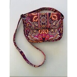 VERA BRADLEY Very Berry Paisley Purple Floral Cotton Purse 9” x 6.5” Cross Body